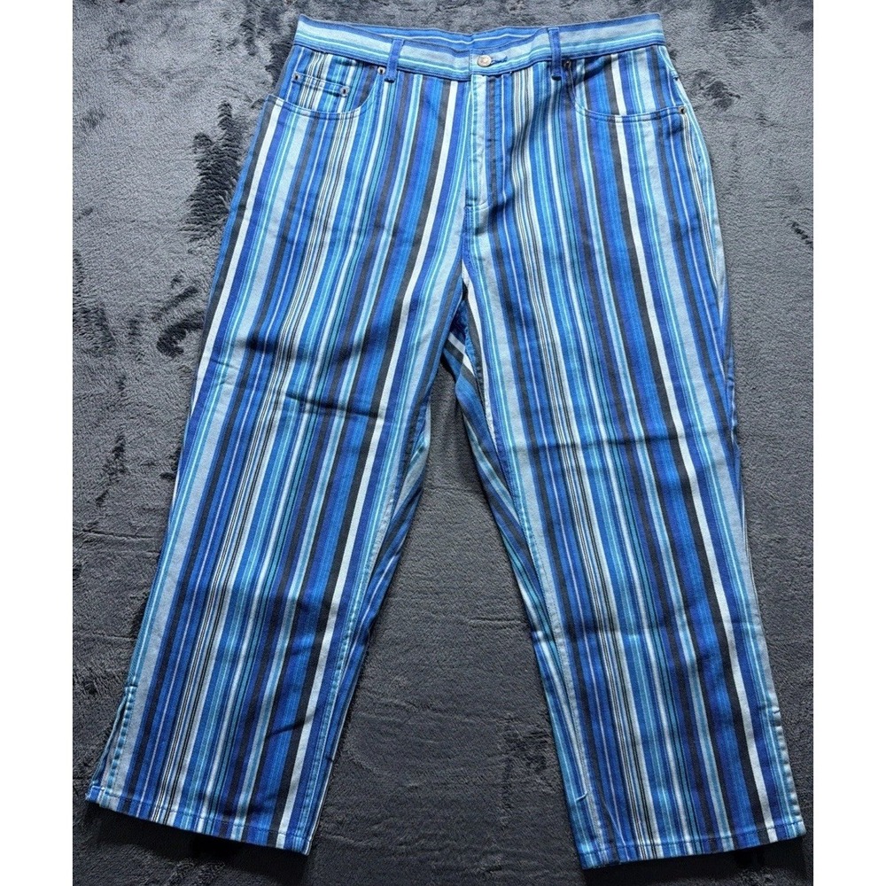 Vintage Bill Blass Jeans, Blue & White striped Women's Sz. 16 Jeans 24" Inseam